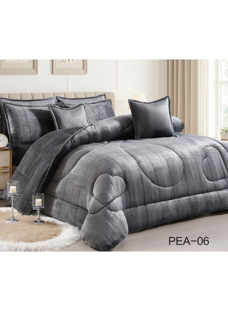 طقم مفرش 6 قطع نفرين شتوي حشوة وسط مخمل ناعم مع فرو سادة ذو وجهين خامة مخمل لحاف مقاس 250*230 - Image 4
