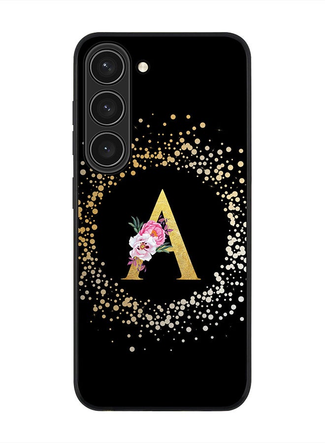 Stylizedd Rugged Black edge case for Samsung Galaxy S23 5G, Soft Flexible Phone case Custom Monogram Initial Letter Floral Pattern Alphabet - A (Black) - Image 1