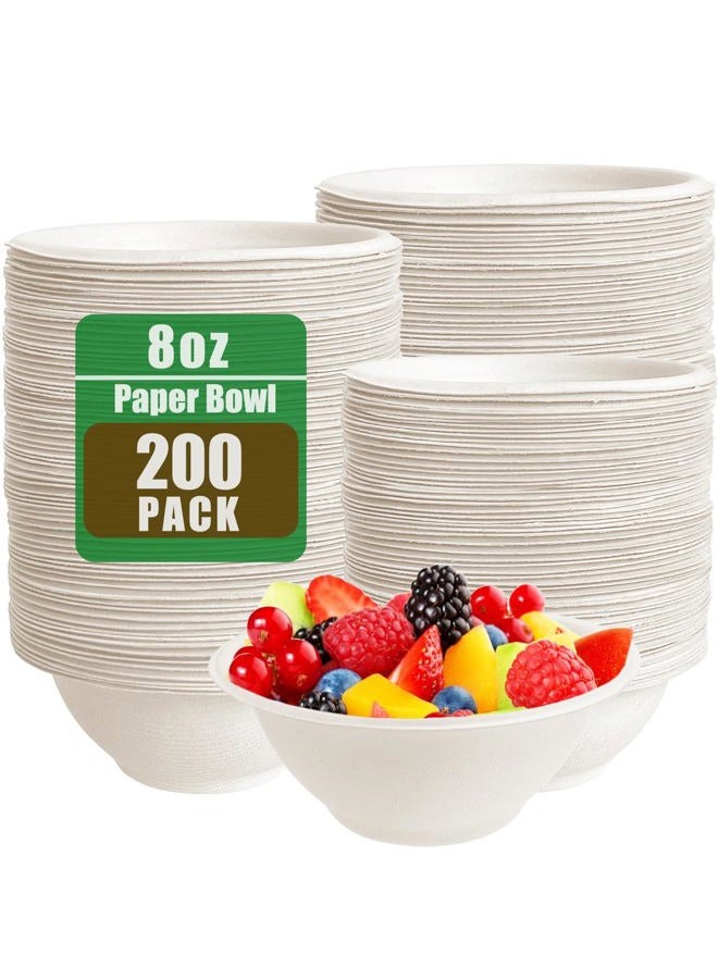 Tiaiidi 200 PACK Paper Bowls,8 oz Compostable Disposable Bagasse Bowls,Heavy-Duty Biodegradable Paper Bowls,Eco-Friendly Sugarcane Fibers Bowls for Salad,Cereals,Snacks,Dessert,Candy - Image 1