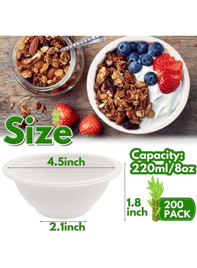 Tiaiidi 200 PACK Paper Bowls,8 oz Compostable Disposable Bagasse Bowls,Heavy-Duty Biodegradable Paper Bowls,Eco-Friendly Sugarcane Fibers Bowls for Salad,Cereals,Snacks,Dessert,Candy - Image 2