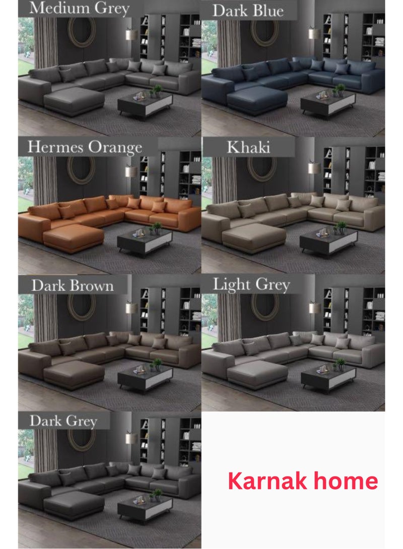 KARNAK أحدث تصميمات الأثاث الخشبي أريكة على شكل حرف U لغرفة المعيشة مجموعة أريكة جلدية على شكل حرف L (أسود) - Image 4