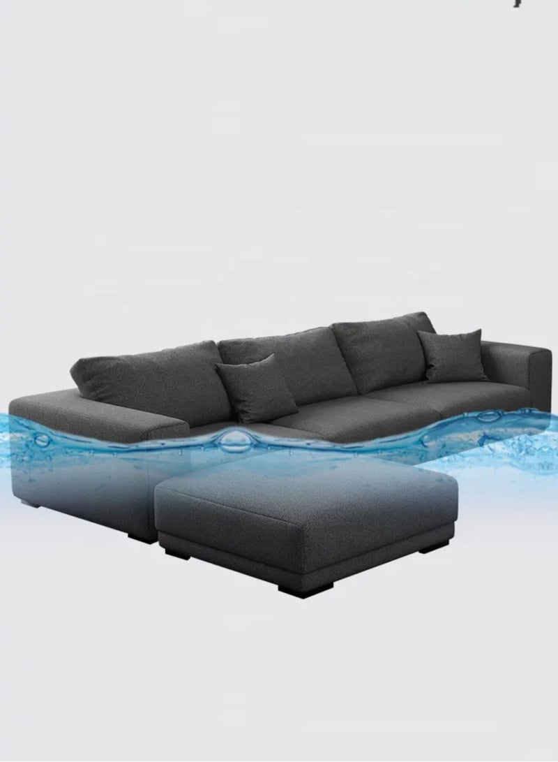 KARNAK أحدث تصميمات الأثاث الخشبي أريكة على شكل حرف U لغرفة المعيشة مجموعة أريكة جلدية على شكل حرف L (أسود) - Image 5