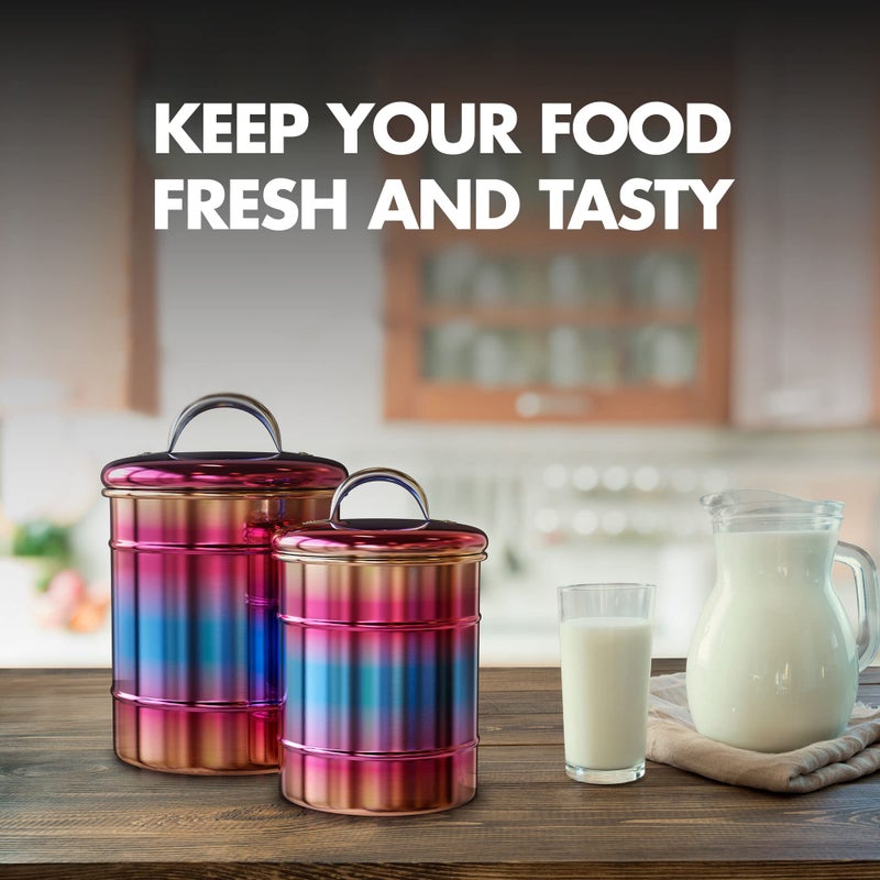 Amici Home Rainbow Metal Storage Canister | Set of 2 | Airtight Lid | 38 & 64 Ounce Capacity | Modern Home D?cor | Decorative Metal Canisters for Kitchen Countertop - Image 5