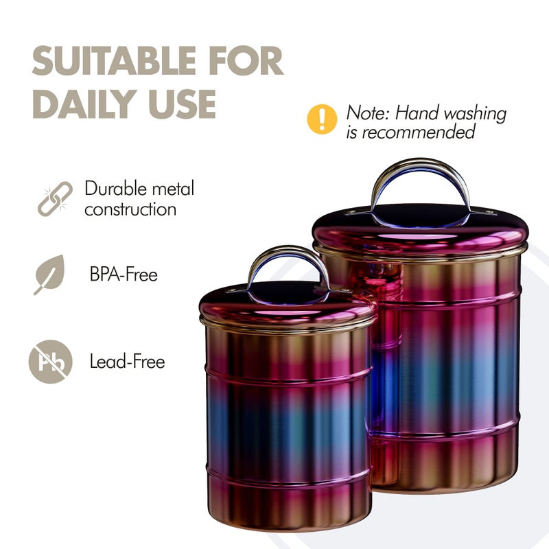 Amici Home Rainbow Metal Storage Canister | Set of 2 | Airtight Lid | 38 & 64 Ounce Capacity | Modern Home D?cor | Decorative Metal Canisters for Kitchen Countertop - Image 2