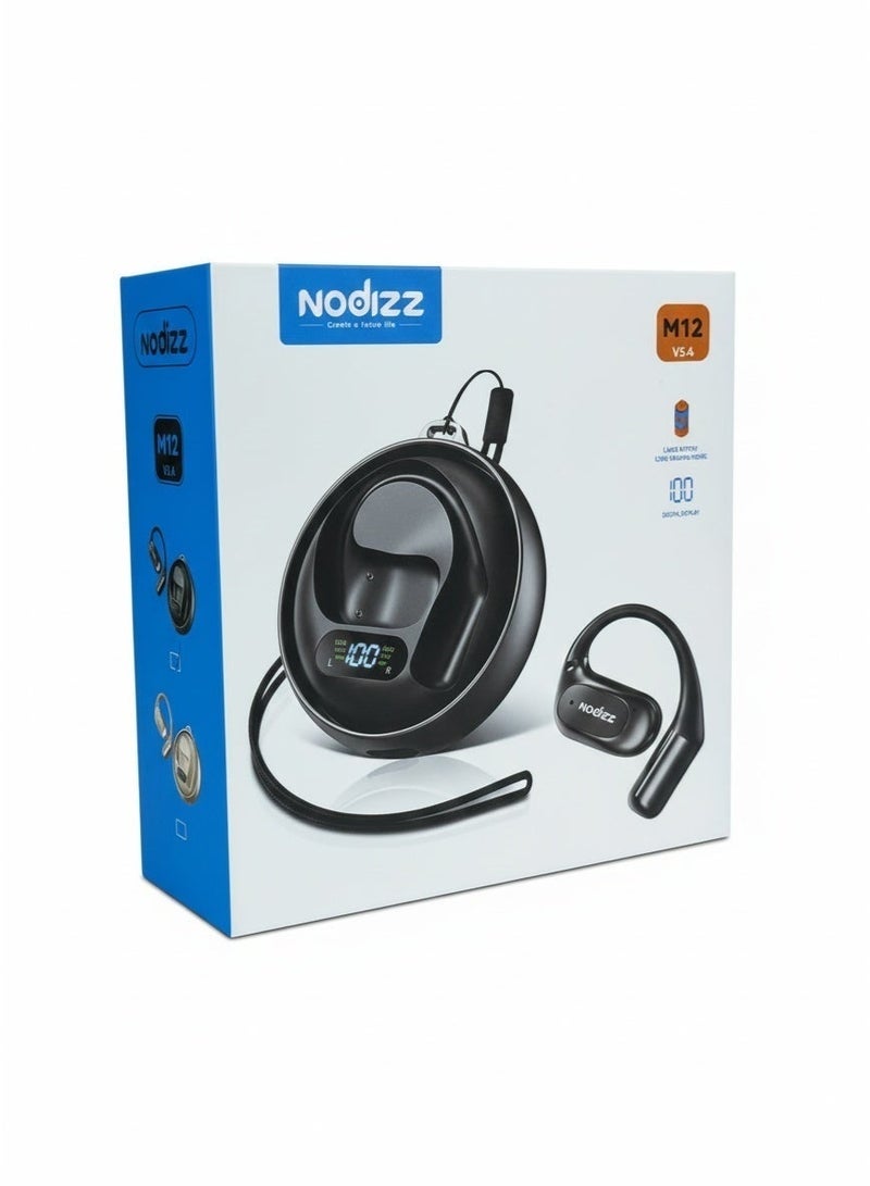 nodizz سماعات أذن لاسلكية M12 V5.4 بلوتوث مع علبة عرض LED | تصميم أذن رياضي آمن | صوت جهير قوي | مكالمات بتأخير منخفض | وقت تشغيل طويل وشحن سريع - Image 5