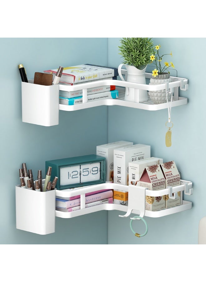 الأساسيات الحضرية رف دش، مجموعة من 6 قطع، رفوف حمام مثالية لتنظيم الحمام والتخزين، إكسسوارات حمام من الفولاذ المقاوم للصدأ، رف حمام زاوية بدون حفر (أبيض) - Image 5