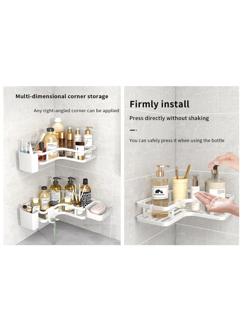 الأساسيات الحضرية رف دش، مجموعة من 6 قطع، رفوف حمام مثالية لتنظيم الحمام والتخزين، إكسسوارات حمام من الفولاذ المقاوم للصدأ، رف حمام زاوية بدون حفر (أبيض) - Image 4