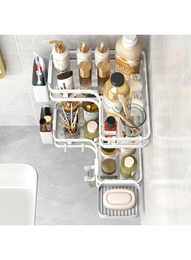 الأساسيات الحضرية رف دش، مجموعة من 6 قطع، رفوف حمام مثالية لتنظيم الحمام والتخزين، إكسسوارات حمام من الفولاذ المقاوم للصدأ، رف حمام زاوية بدون حفر (أبيض) - Image 3