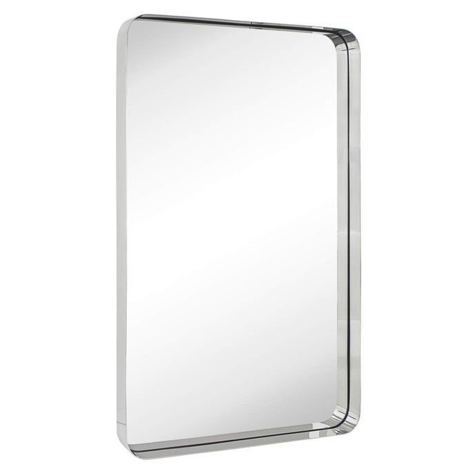 24X36 INCH CHROME METAL FRAMED BATHROOM MIRROR FOR WALL IN STAINLESS STEEL CHROME ROUNDED RECTANGULAR BATHROOM VANITY MIRRORS WALL MOUNTED