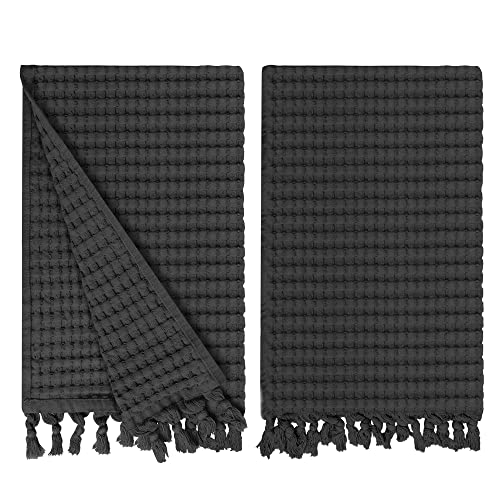 GILDEN TREE Decorative Waffle Hand Towels for Bathroom, 20x35 Large, Quick Drying Fingertip Towel, 2 Pack, Modern Style (Faded Black) - Image 1