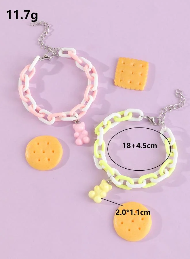 Take Two  Pack of 2 - Multi-Color Gummy Bear Charm Link Bracelets for Women | Best Price UAE
