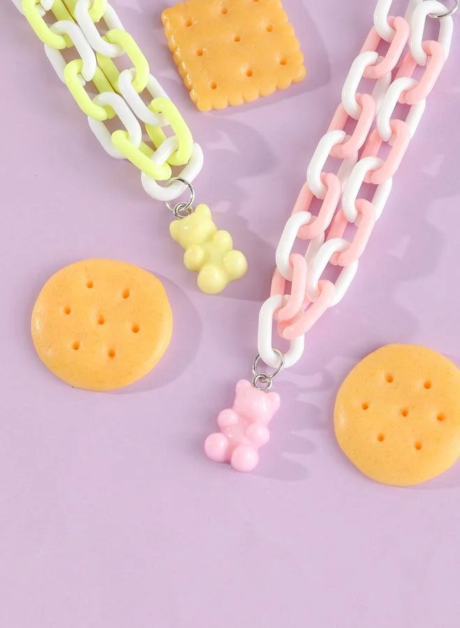 Take Two  Pack of 2 - Multi-Color Gummy Bear Charm Link Bracelets for Women | Best Price UAE