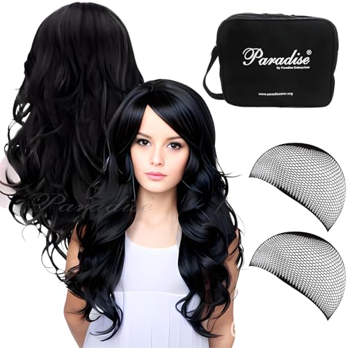 Paradise®Hair Wig For Women Full Head Curly Synthetic Womens Wig Long Hair Wig For Women Wigs Natural Hair FREE 2 WIG CAP +CARRY POUCH (Curly Black) - Image 1