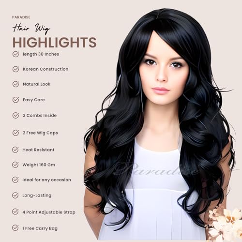 Paradise®Hair Wig For Women Full Head Curly Synthetic Womens Wig Long Hair Wig For Women Wigs Natural Hair FREE 2 WIG CAP +CARRY POUCH (Curly Black) - Image 3