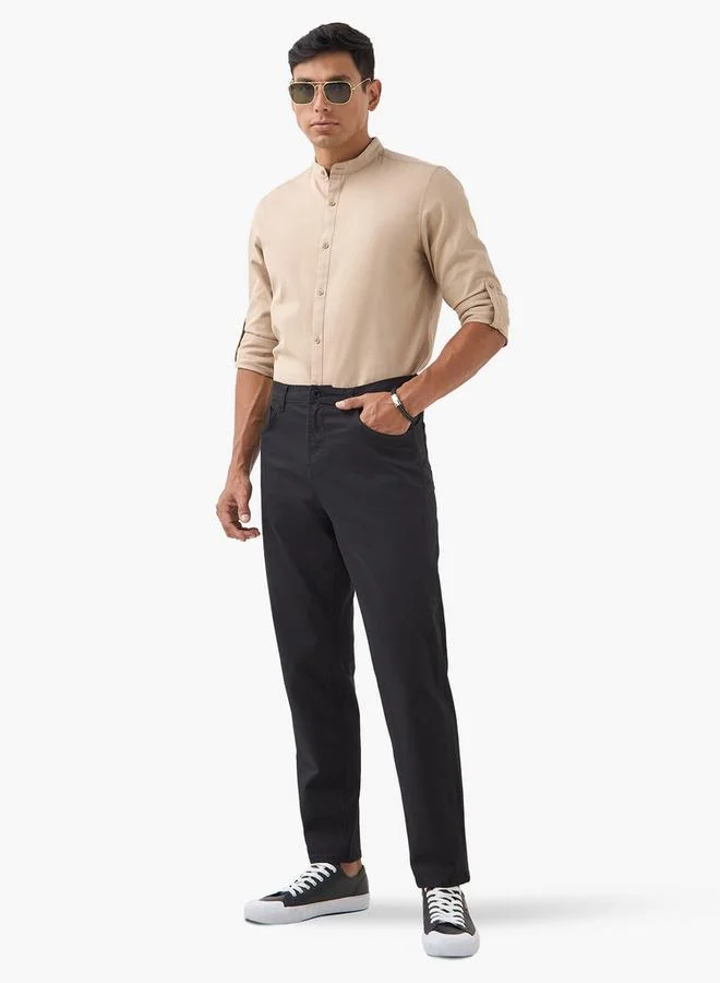 Splash FAV Mid-Rise Slim Fit Trousers with Button Closure and Pockets