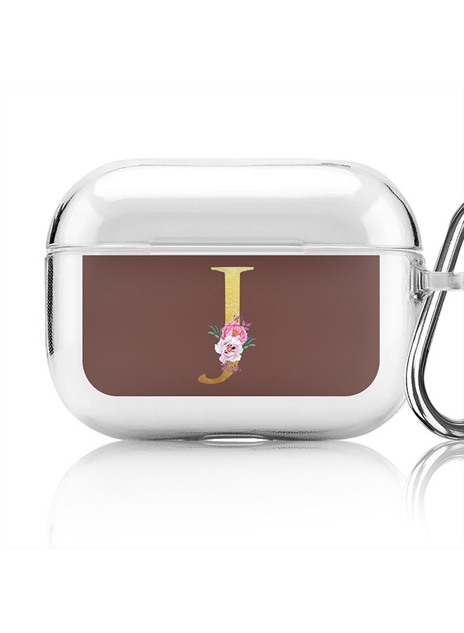 Stylizedd Classic Clear printed Case for Apple Airpods Pro Soft TPU Gel Thin Transparent Flexible Cover - Custom Monogram Initial Letter Floral Pattern Alphabet - J (Brown ) - Image 1