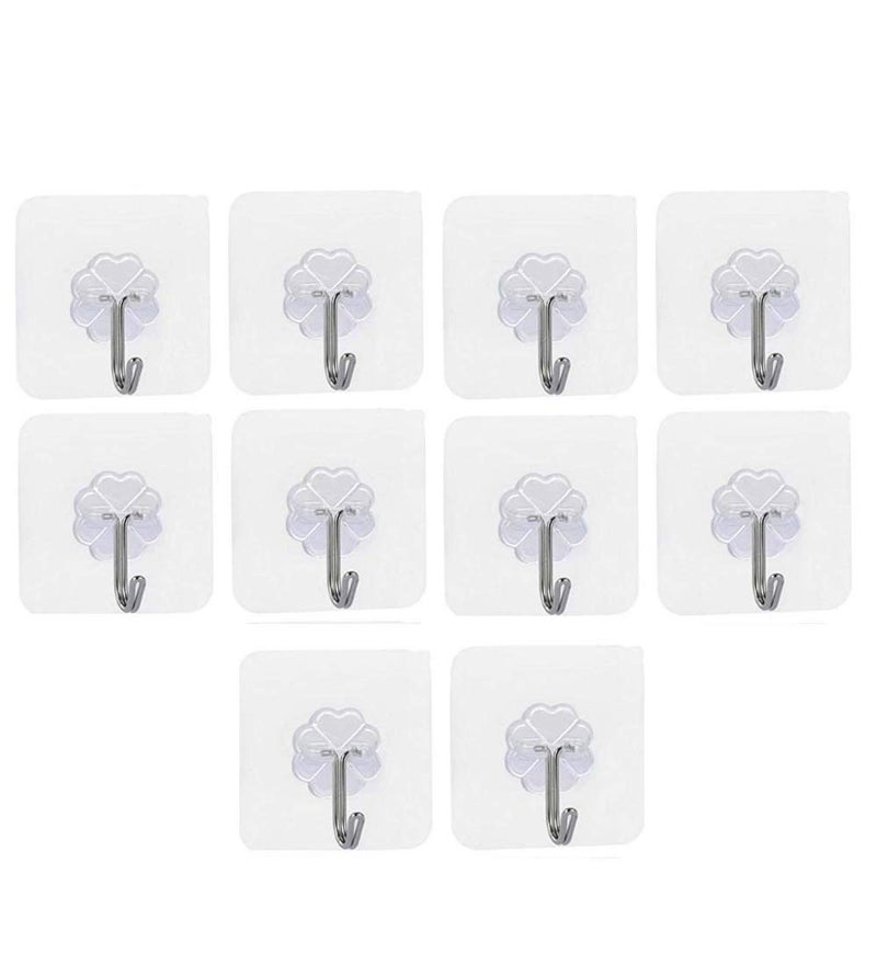 AKRIZA Wall Hooks Transparent Seamless Hooks, Waterproof and Oil Proof, Bathroom Kitchen Heavy Duty Self Adhesive Hooks for Towel Loofah Bathrobe Coats Ceiling Hanger (10 PCS) - Image 1