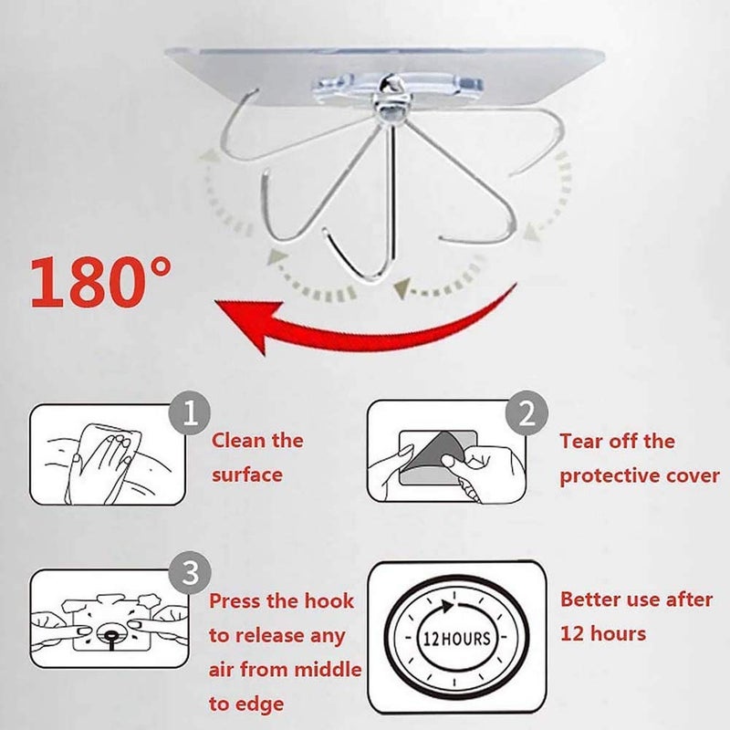 AKRIZA Wall Hooks Transparent Seamless Hooks, Waterproof and Oil Proof, Bathroom Kitchen Heavy Duty Self Adhesive Hooks for Towel Loofah Bathrobe Coats Ceiling Hanger (10 PCS) - Image 2