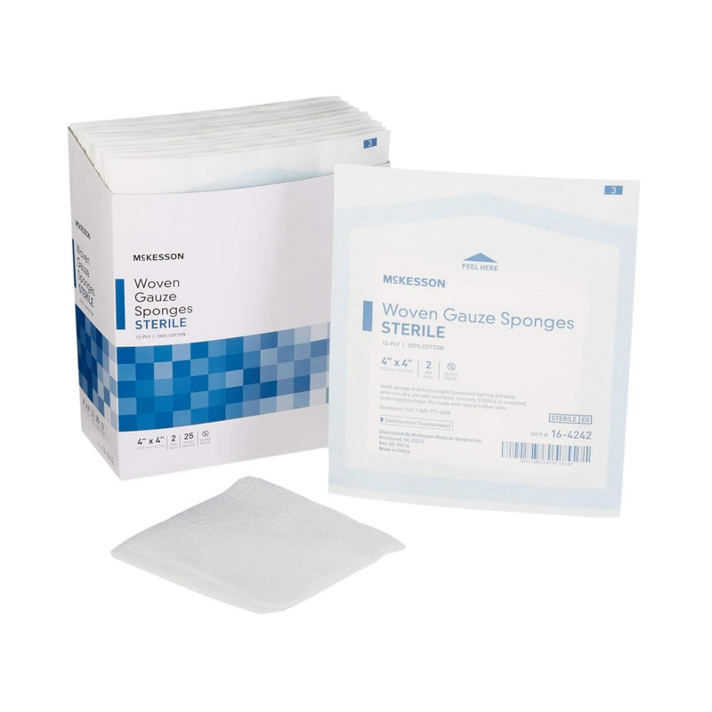 McKesson Woven Gauze Sponges Sterile 12Ply 100 Cotton 4 in x 4 in 2 per Pack 600 Packs 1200 Total