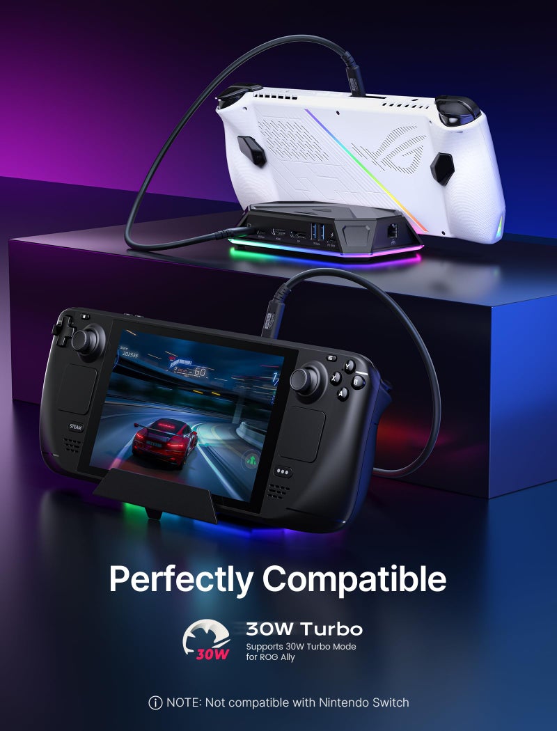 JSAUX RGB Docking Station for Steam Deck (OLED)/ROG Ally/Legion Go, 12-in-1 Handheld Dock with 4K@120Hz HDMI & DisplayPort Gigabit Ethernet USB C 3.2 USB A 3.2/2.0, SD/TF Slots 3.5mm Jack-HB1201S - Image 4