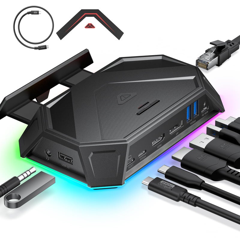 JSAUX RGB Docking Station for Steam Deck (OLED)/ROG Ally/Legion Go, 12-in-1 Handheld Dock with 4K@120Hz HDMI & DisplayPort Gigabit Ethernet USB C 3.2 USB A 3.2/2.0, SD/TF Slots 3.5mm Jack-HB1201S - Image 1