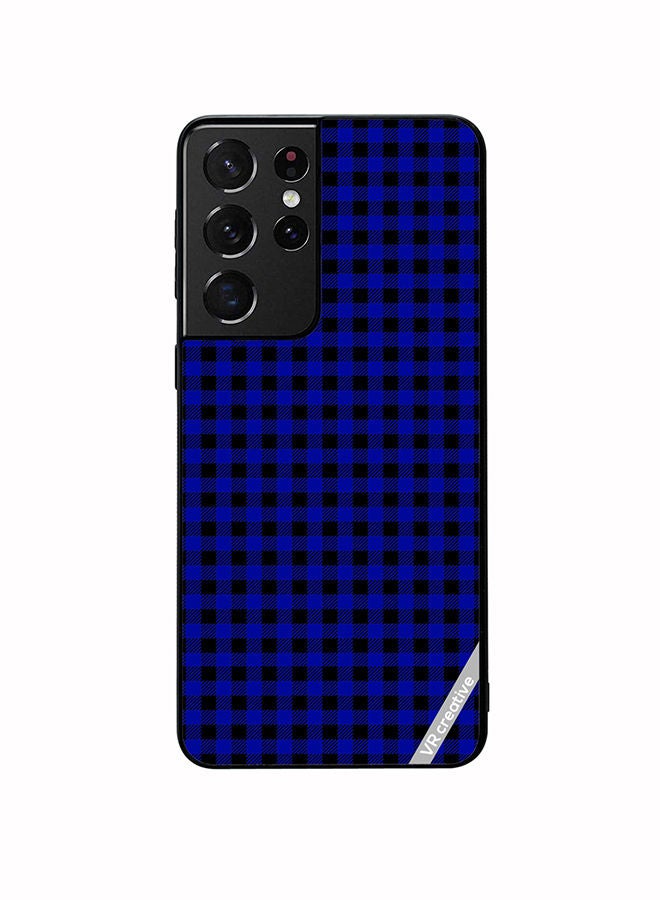 VR CREATIVE Protective Case Cover For Samsung Galaxy S21 Ultra 5G Blue And Black Buffalo Plaid Texture Checkered Seamless Pattern Design Multicolour - Image 1