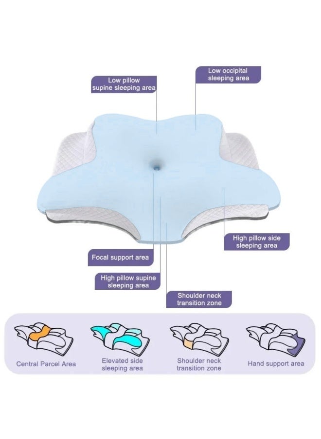 KYDTSYK Ergonomic Memory Foam Pillow for Neck & Shoulder Support - Blue Roll-Pack Orthopedic Sleep Pillow, 1160g Comfort Pillow for Adults Queen Size (60x40x13cm) - Image 2