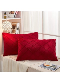AMICA AMICA Luxurious Diamond Pinch Pleated Crystal Velvet Pillowcases Solid Pintuck Throw Cushion Cover for Home Decor Hidden Zipper Closure (Red, 16'' X 24'' Inch)  - Image 1