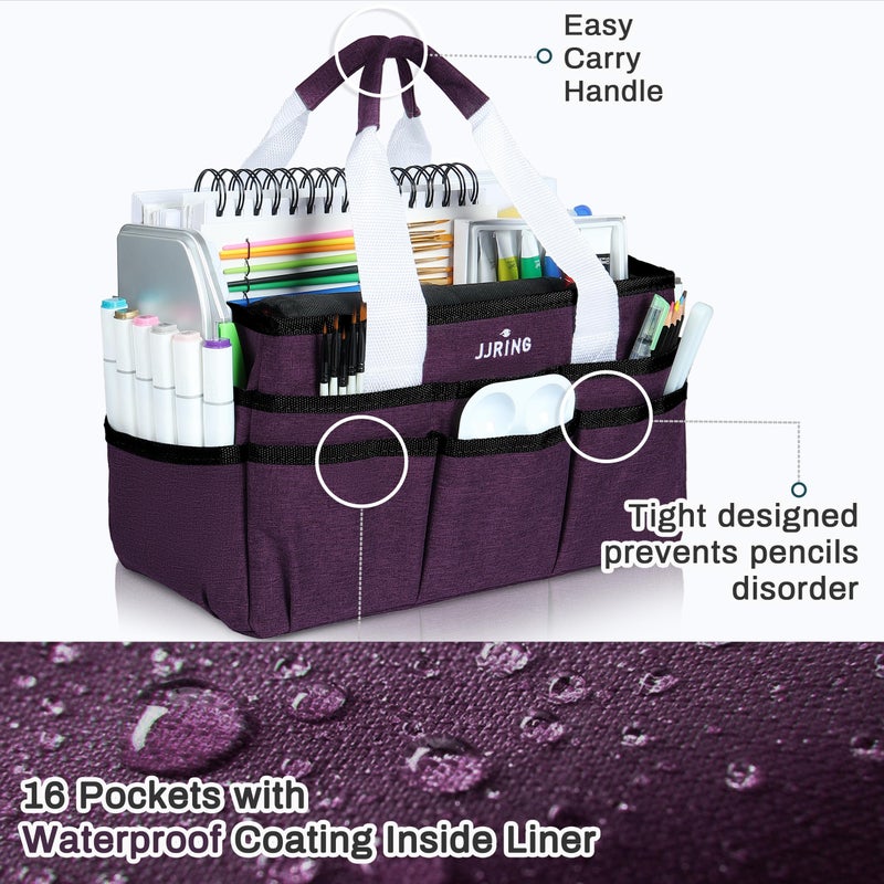 JJRING Craft Organizer Tote Bag, Art Storage Caddy with Multiple Pockets, Deep Purple Sewing Bag for Art, Craft, Scrapbooking, Medical, and Office Supplies Storage - Image 4