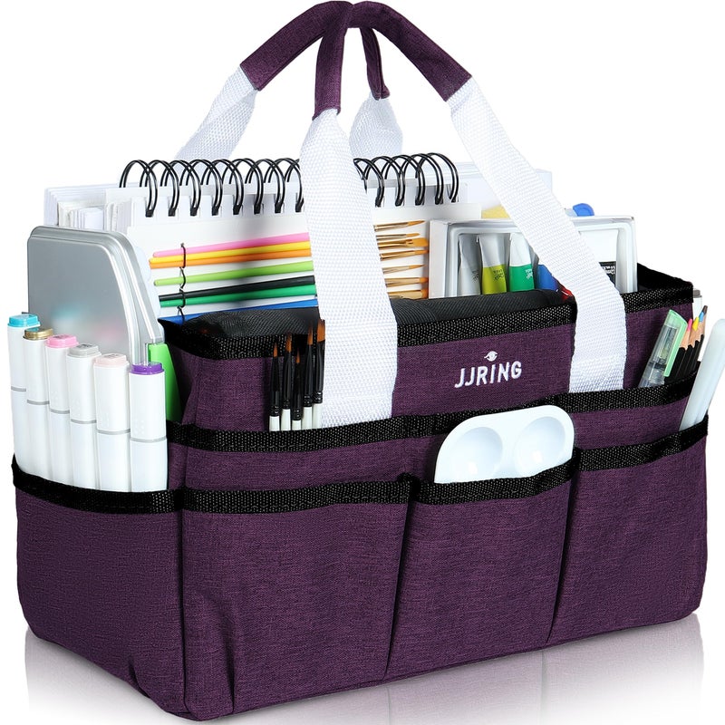 JJRING Craft Organizer Tote Bag, Art Storage Caddy with Multiple Pockets, Deep Purple Sewing Bag for Art, Craft, Scrapbooking, Medical, and Office Supplies Storage - Image 1