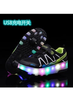 Generic Kids Double Wheel USB Charging Circular Roller Skates LED Colorful Lights Smooth Wheel Boys Girls Roller Skates Wholesale B81 black 