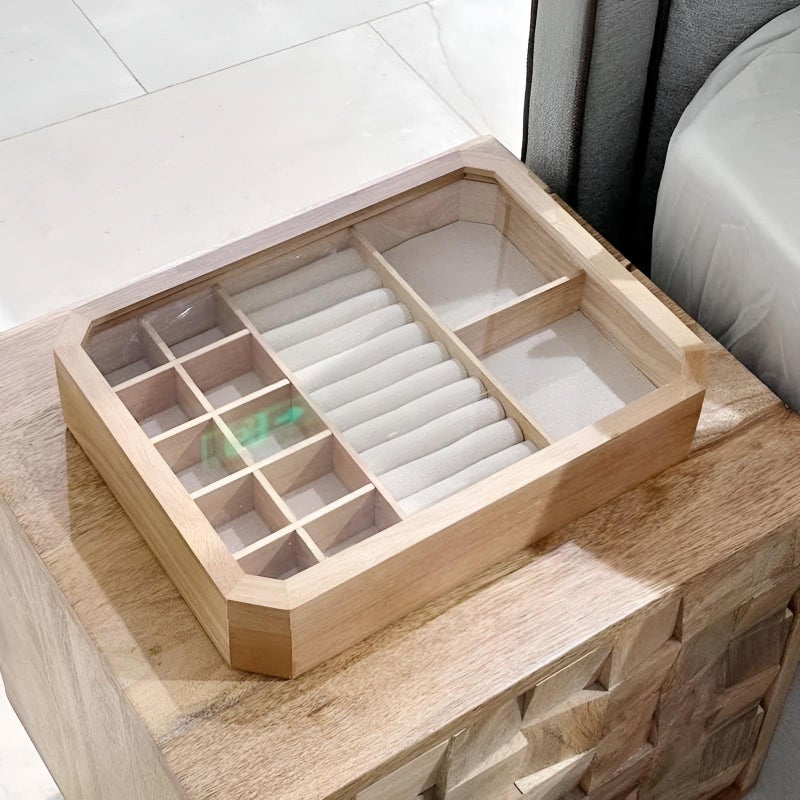 Storage Chest - Durable natural wood container with segmented interior and decorative lid perfect for organizing rings, chains, brooches, and luxury trinkets - Image 2