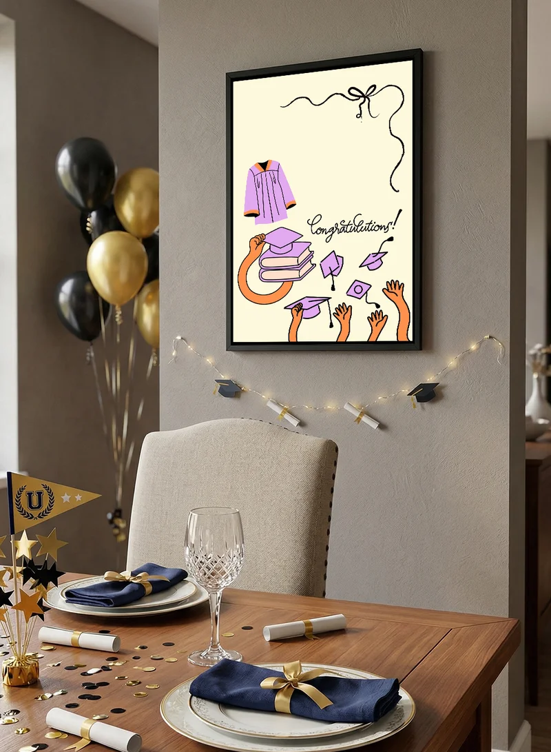LOWHA Canvas Wall Art Stretched Over Wooden Frame with Black Floating Frame for Graduation Celebration with Congratulations Design