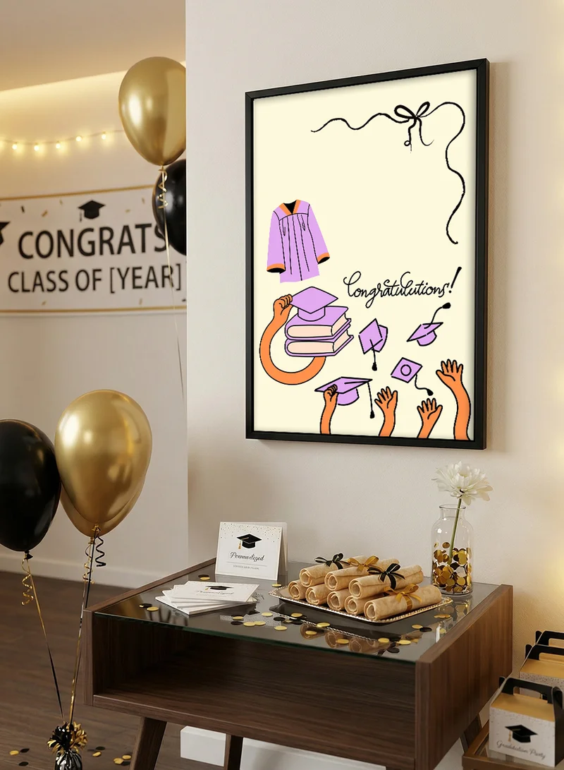 LOWHA Canvas Wall Art Stretched Over Wooden Frame with Black Floating Frame for Graduation Celebration with Congratulations Design