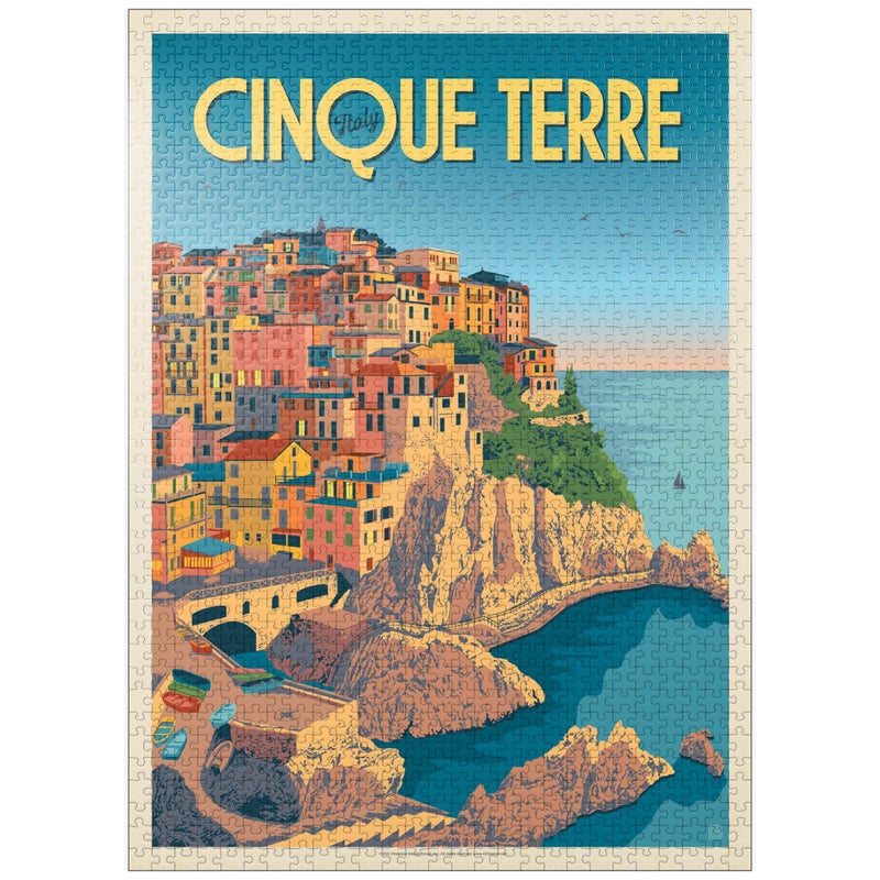 MyPuzzle Italy Cinque Terre Vintage Poster Premium 1000 Piece Jigsaw Puzzle for Adults