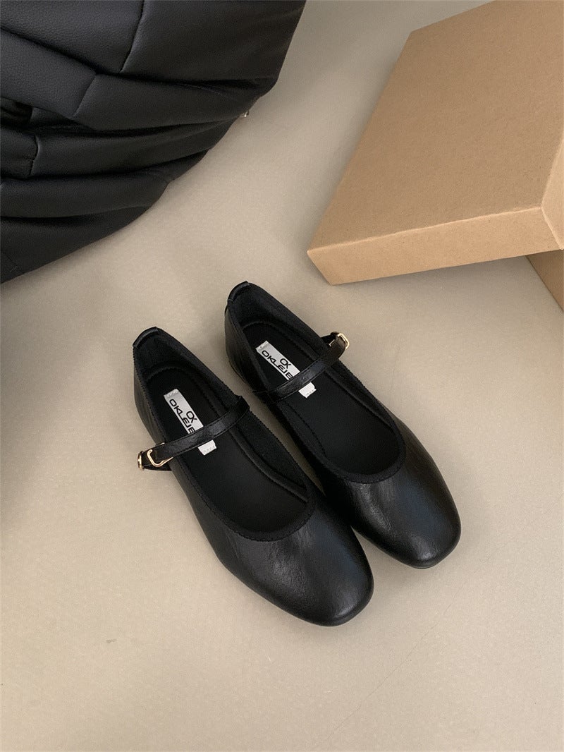 2025 Spring New Korean Style Chanel-Inspired Unique Silver Shoes Round Toe Single Strap Flat Mary Jane Shoes Discontinued - Image 1