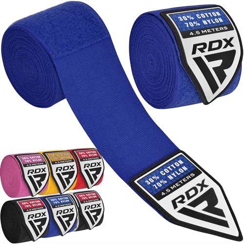RDX Boxing Hand Wraps 4.5M / 180 Inches – Mexican Style Semi-Elastic MMA Inner Gloves - Wrist Support for Muay Thai, Kickboxing, BJJ, Karate - Thumb Loop & Hook and Loop Closure - Cotton & Nylon Blend - Image 1