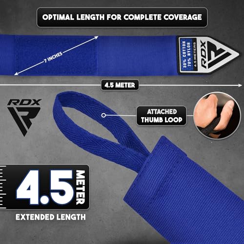RDX Boxing Hand Wraps 4.5M / 180 Inches – Mexican Style Semi-Elastic MMA Inner Gloves - Wrist Support for Muay Thai, Kickboxing, BJJ, Karate - Thumb Loop & Hook and Loop Closure - Cotton & Nylon Blend - Image 3