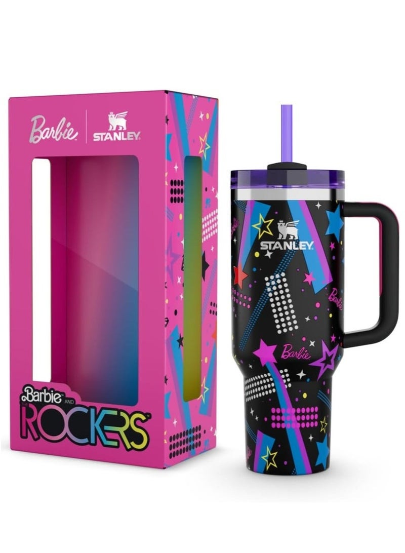 Stanley Barbie™ x Stanley ’80s Rockers Quencher 40oz Tumbler – Limited Edition Retro-Inspired Stainless Steel Insulated Travel Mug with Leak-Resistant Lid, Reusable Straw & Handle, BPA-Free, Collector’s Packaging, Keeps Drinks Hot or Cold All Day - Image 1