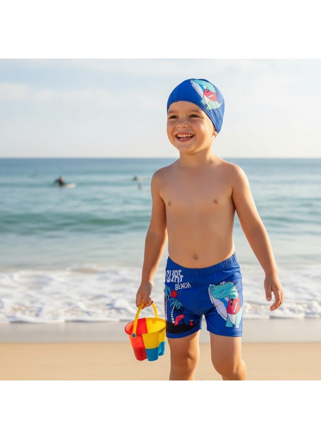 Y&D Boys' two-piece children's swimsuit Baby Boys Swimming Trunks Cartoon Swimwear Short with Hat - Image 2