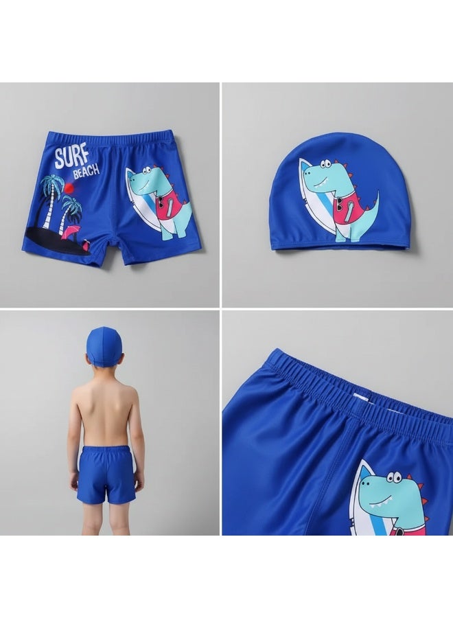 Y&D Boys' two-piece children's swimsuit Baby Boys Swimming Trunks Cartoon Swimwear Short with Hat - Image 3