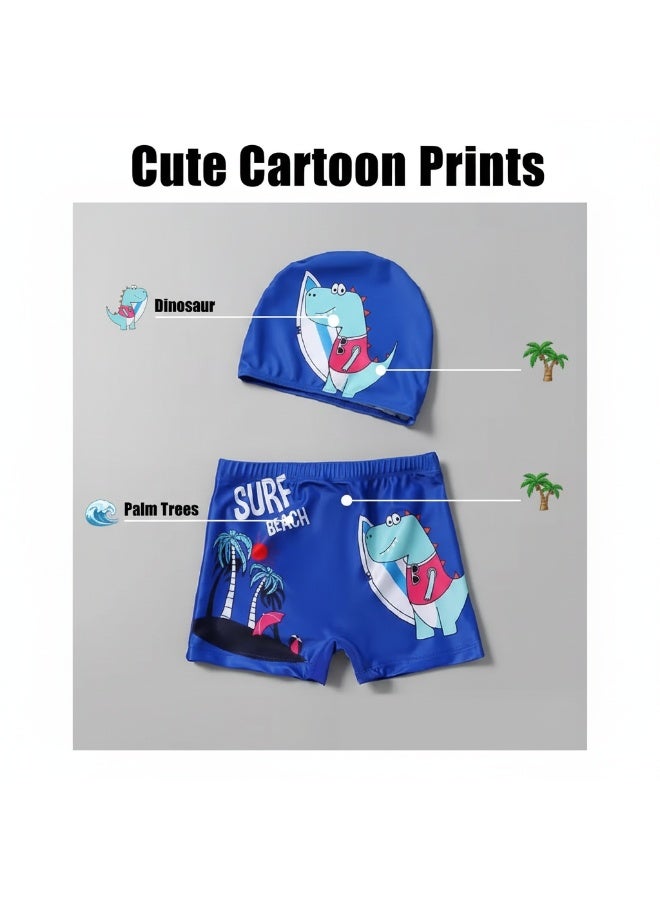 Y&D Boys' two-piece children's swimsuit Baby Boys Swimming Trunks Cartoon Swimwear Short with Hat - Image 4