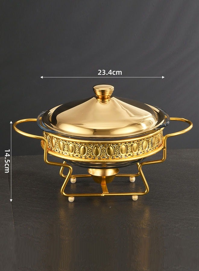Buffet Stove Food Heating Container with Glass Tray Round Stainless Steel Chafers and Buffet Warmers Sets for Party Catering Wedding  (Gold) - Image 2