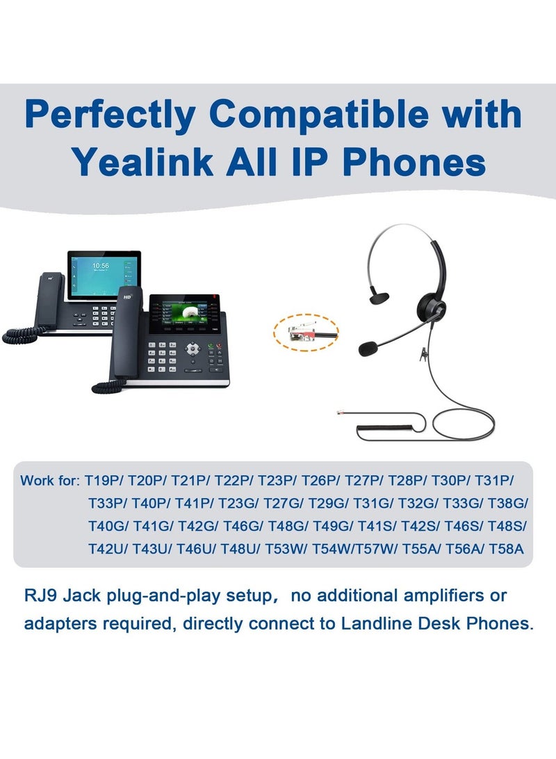 Captaintech Telephone Headsets with Microphone - Noise Cancelling, Corded Office Phone Headsets Compatible with Yealink T27G T29G T40G T41P T41S T42S T46S T48S T53W T55A Avaya 9608 9611 9630 J169 J179 - Image 3