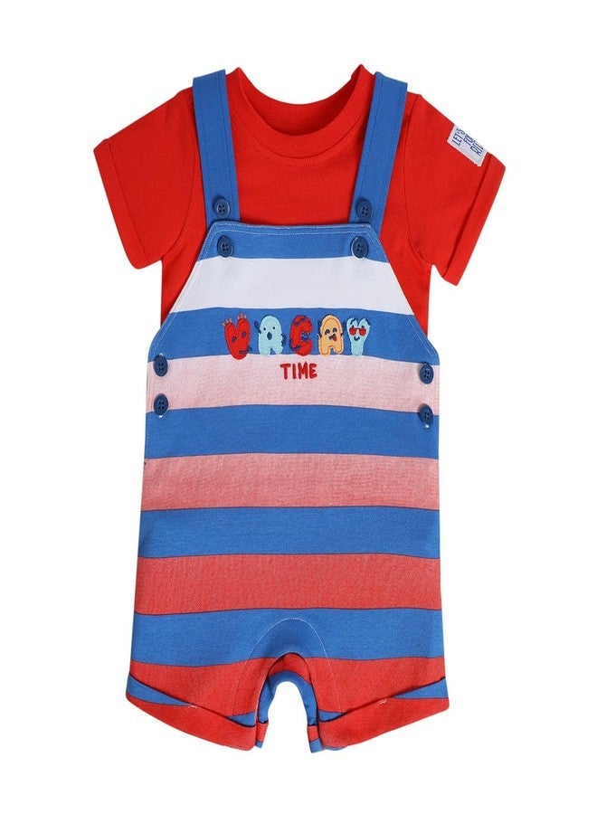 miniklub Cotton Half Sleeves Animal Printed Dungaree With Tee -(9-12M) - Image 1