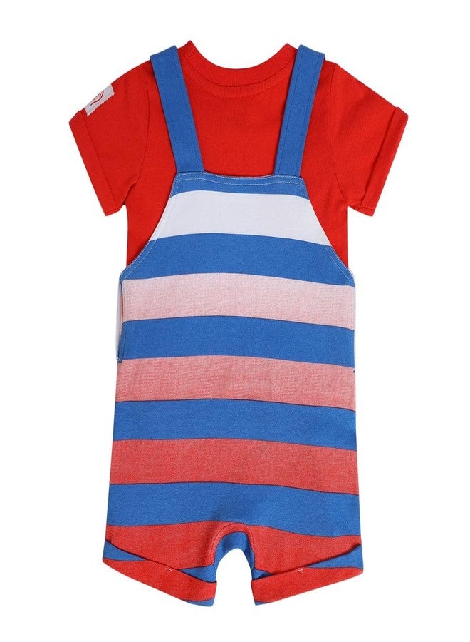 miniklub Cotton Half Sleeves Animal Printed Dungaree With Tee -(9-12M) - Image 3