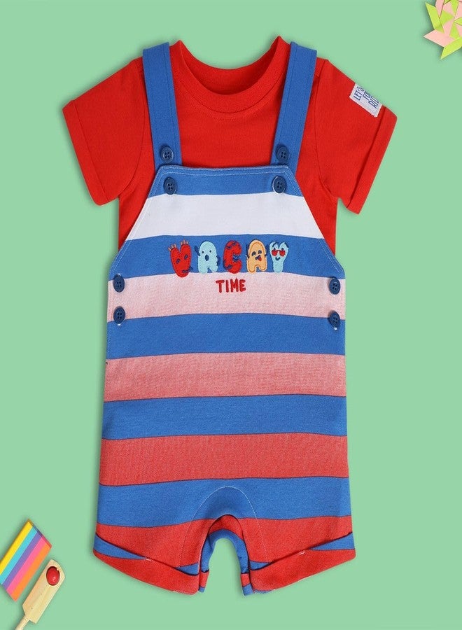 miniklub Cotton Half Sleeves Animal Printed Dungaree With Tee -(9-12M) - Image 2