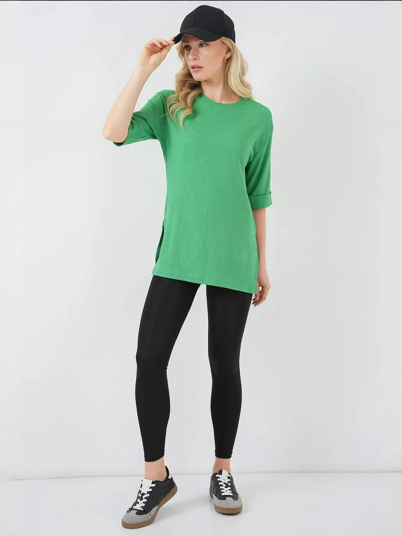 بيغ دارت تيشيرت بياقة دائرية وأكمام طويلة بنقشة بارزة