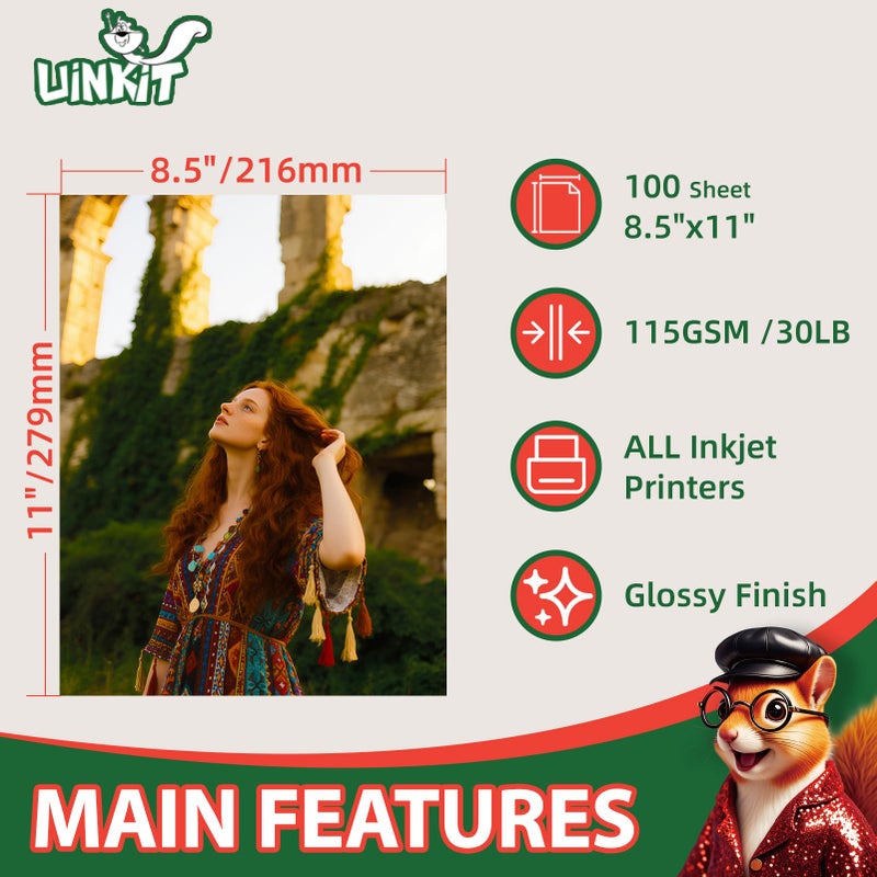 Uinkit 100 sheets 115gsm Photo Paper 30lb Very Thin Flyer Photo Paper Glossy 8.5x11 Single Side Inkjet Paper DIY Chip Bag Glossy Photos Brochure Paper Picture for Inkjet Printer with Dye Ink - Image 2