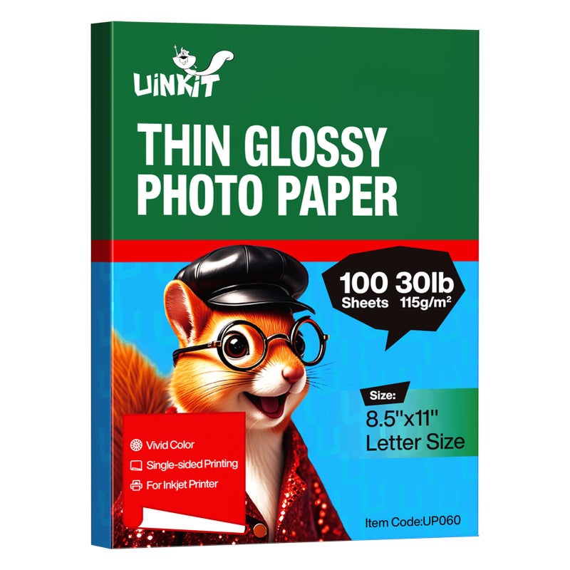 Uinkit 100 sheets 115gsm Photo Paper 30lb Very Thin Flyer Photo Paper Glossy 8.5x11 Single Side Inkjet Paper DIY Chip Bag Glossy Photos Brochure Paper Picture for Inkjet Printer with Dye Ink - Image 1